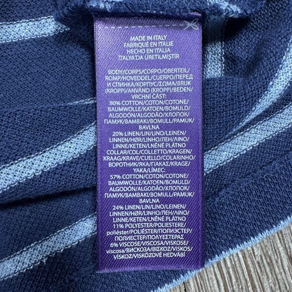 Ralph Lauren Purple Label Blue White Striped Cotton Linen Polo Size Mens L - Picture 6 of 9